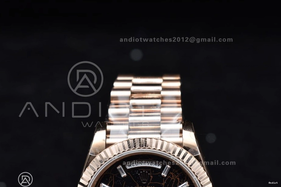 RG DayDate Crystal Bracelet 904L 40 706 Practical Steel President GMF A Meteorite On Markers Dial 0705